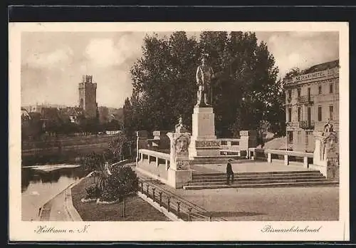 AK Heilbronn a. N., Bismarckdenkmal mit Flusspartie