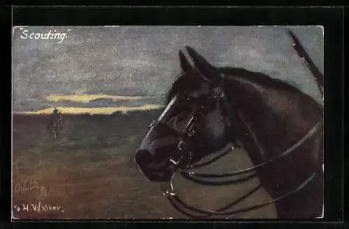 Künstler-AK H. Walker: Scouting, Pferd mit Kundschaftern
