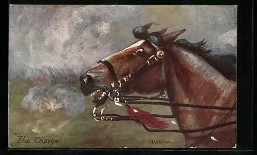 Künstler-AK The Charge, Gehetztes Pferd mit geweiteten Augen