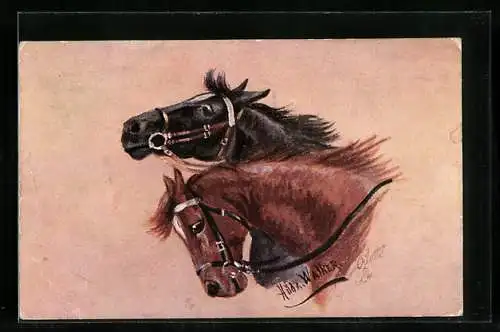 Künstler-AK Horses Heads, Pferde mit Zaumzeug