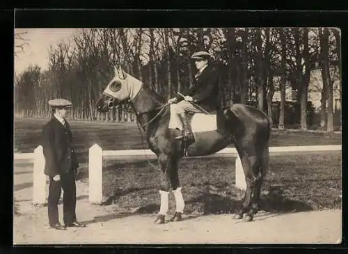 AK Reiter auf Pferd mit Scheuklappen
