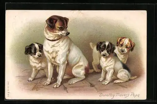 AK Hundemutter mit drei Jungen