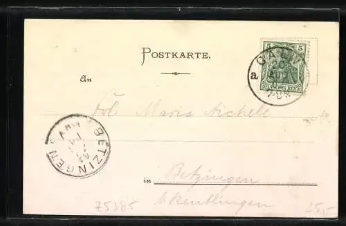 Lithographie Zavelstein, Teilansicht, Ruine