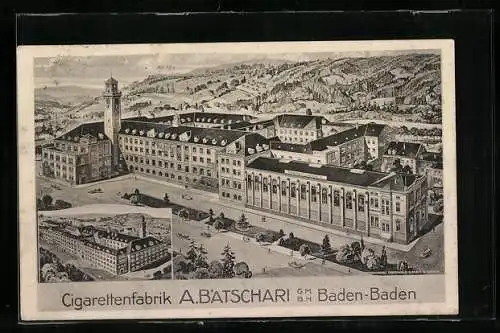 Künstler-AK Baden-Baden, Cigarettenfabrik A. Batschari GmbH