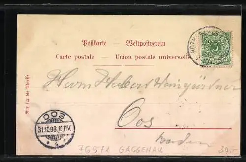 Lithographie Bad Rothenfels, Rathaus und Grünanlagen