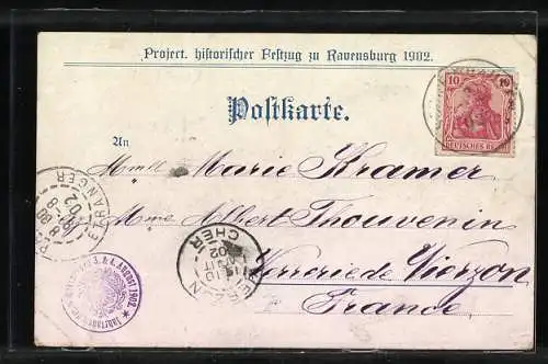 Lithographie Ravensburg, Project. histor. Festzug 1902, Aufzug zum Turnier