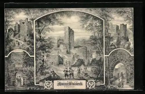 Künstler-AK Calw, Ruine Waldeck b. Thalmühle, Mehrfachansicht