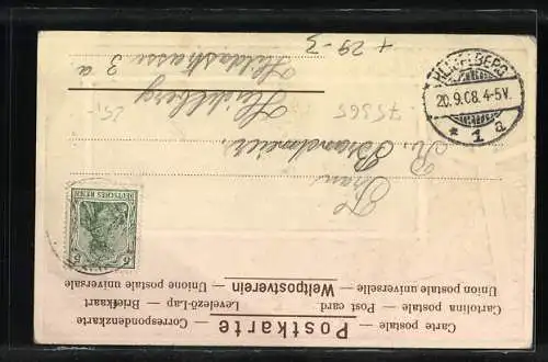 Passepartout-Lithographie Hirsau, Teilansicht, Waldpartie mit Wegweiser