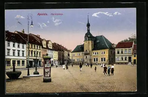 AK Apolda, Marktplatz, Litfasssäule, Rathaus