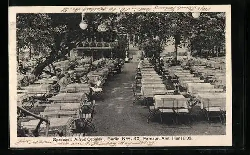 AK Berlin-Tiergarten, Gaststätte Spreezelt A. Ospalski, Gartenansicht