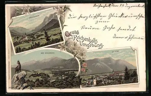 Lithographie Reichenhall, Ortsansicht mit Bad Kirchberg