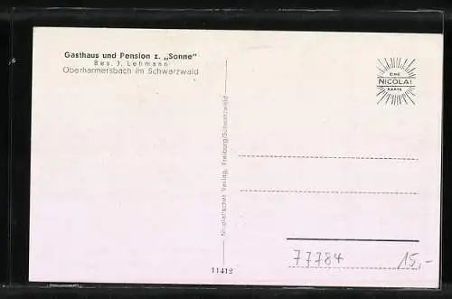 AK Oberharmersbach im Schwarzwald, Gasthaus und Pension zur Sonne J. Lehmann