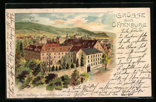 Lithographie Offenburg, Katholisches Erziehungs-Institut, Kloster