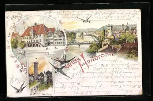 Lithographie Heilbronn, Rathaus, Wartberg