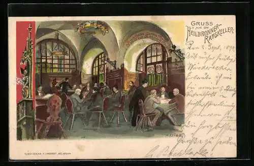 Lithographie Heilbronn, Gasthaus Ratskeller, Innenansicht