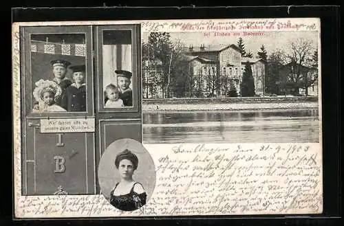 AK Lindau am Bodensee, Villa des Grossherzogs Ferdinand von Toskana, Kinder fahren mit der Bahn zu Muttchen