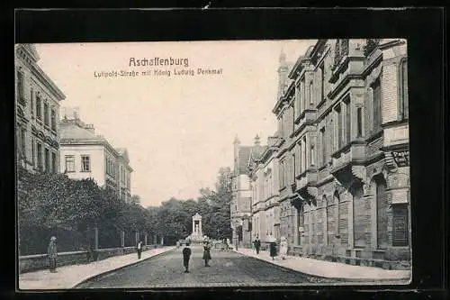 AK Aschaffenburg, Luitpold-Strasse mit König Ludwig-Denkmal