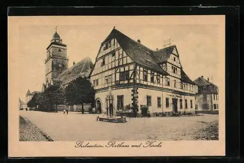 AK Grebenstein, Rathaus u. Kirche, Ortspartie