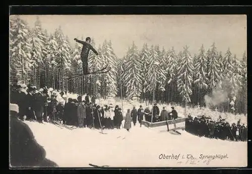 AK Oberhof i. Th., Skispringer an einem Sprunghügel