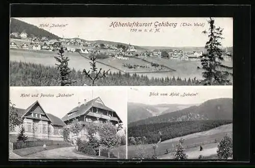 AK Gehlberg, Gesamtansicht mit Hotel Daheim, Blick vom Hotel Daheim ins Tal