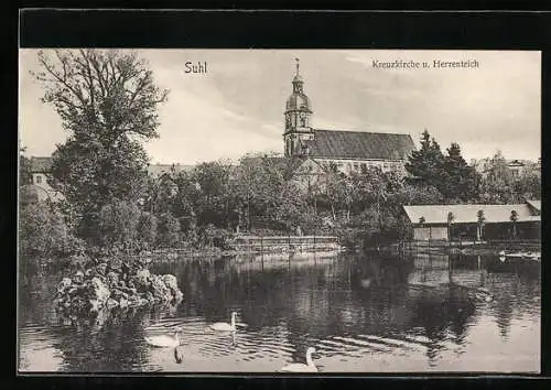 AK Suhl, Kreuzkirche und Herrenteich