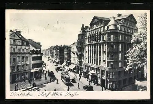 AK Saarbrücken, Strasse mit Strassenbahn