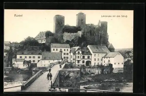 AK Runkel, Blick auf die Lahnbrücke mit Schloss