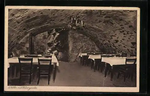 AK Rüdesheim /Rh., Gasthaus zum Felsenkeller Gebr. Rölz, Keller mit Felsengrotte