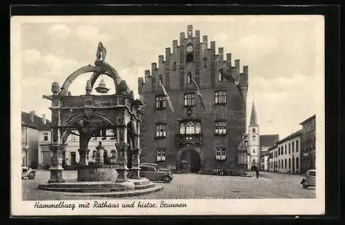 AK Hammelburg, Rathaus und historischer Brunnen