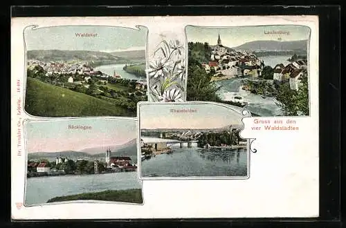 AK Waldshut, Ortsansicht und Ansichten der Ortschaften Laufenburg, Säckingen und Rheinfelden