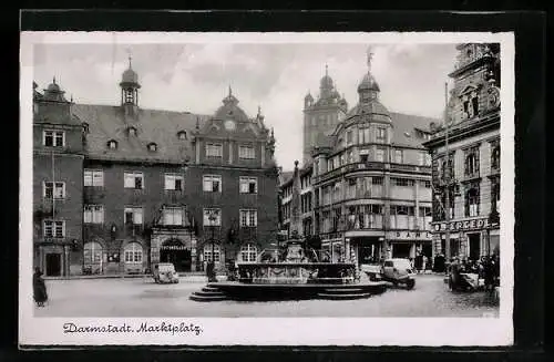 AK Darmstadt, Marktplatz mit Brunnen