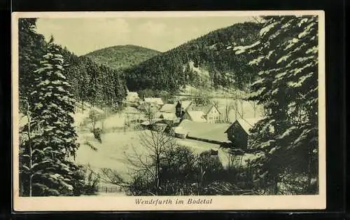 AK Wendefurth /Bodetal, Ortsansicht im Winter