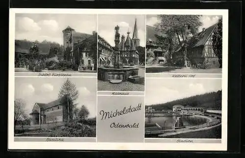 AK Michelstadt i. O., Basilika, Kellerei-Hof, Stadion