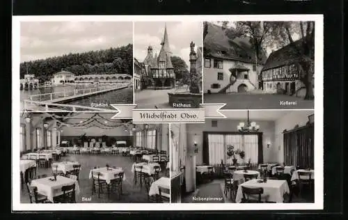 AK Michelstadt i. Odw., Gaststätte Schmerkers Garten, Innenansichten Saal & Nebenzimmer