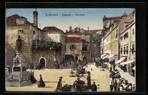 AK Ragusa, Gundulic-Platz mit Denkmal