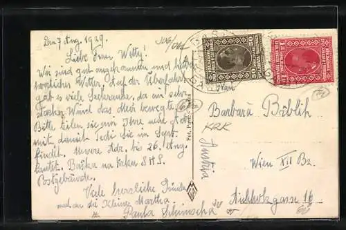 AK Baska na Krku, Hafenpartie mit Segelschiffe