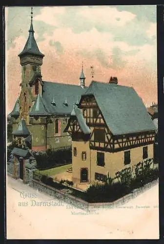 AK Darmstadt, Blick auf die Martinskirche