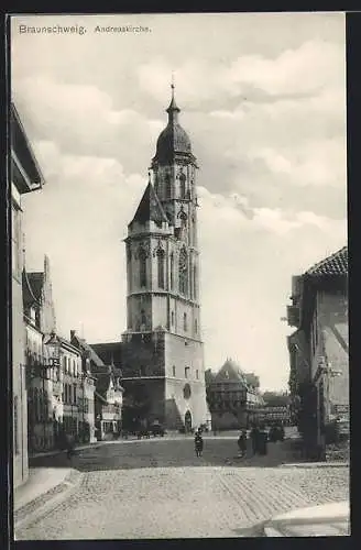 AK Braunschweig, Andreaskirche mit Strassenpartie