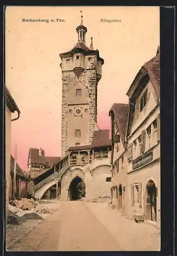 AK Rothenburg o. Tbr., Klingentor mit Strassenpartie