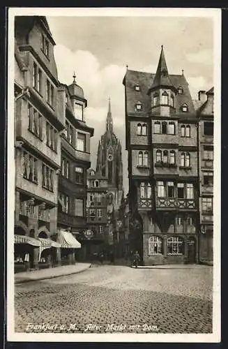 AK Alt-Frankfurt, Alter Markt mit Cafe und Dom