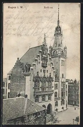 AK Hagen i. W., Rathaus mit Strassenpartie