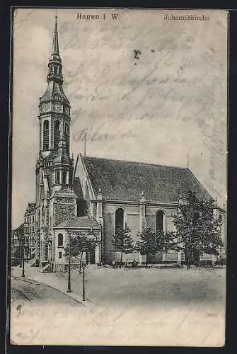 AK Hagen i. W., Johanniskirche mit Strassenpartie