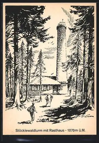 Künstler-AK Triberg, Stöcklerwaldturm mit Rasthaus