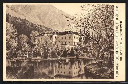 AK Reichenau /N.-Ö., Kuranstalt Rudolfsbad Dr. Wertheimer, vom Wasser gesehen