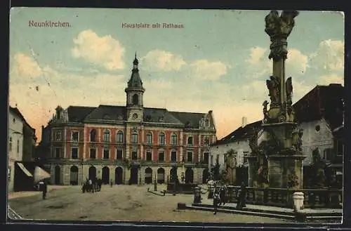 AK Neunkirchen, Hauptplatz mit Rathaus und Brunnen