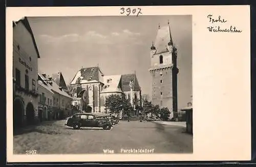 AK Perchtoldsdorf, Strassenpartie mit Rathaus und Kirche
