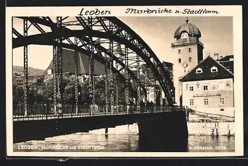 AK Leoben, Murbrücke u. Stadtturm