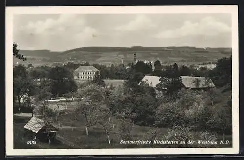 AK Kirchstetten an der Westbahn, Teilansicht mit Fernblick aus der Vogelschau