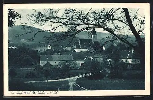 AK Anzbach /Westbahn, Ortsansicht mit Eingangstrasse und Bergpanorama