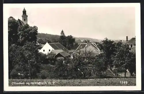 AK Ollersbach /Westbahn, Teilansicht mit Kirche von einer Anhöhe aus